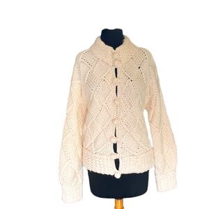 MONETA Vintage 90s Wool 3D Chunky Thick Cable Hand Knit Women's‎ Small Cardigan